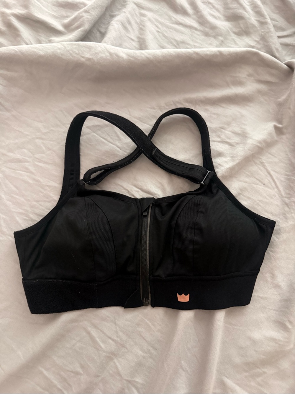 She Fit High Impact Black Front-Zip Sports Bra with Crossback Straps